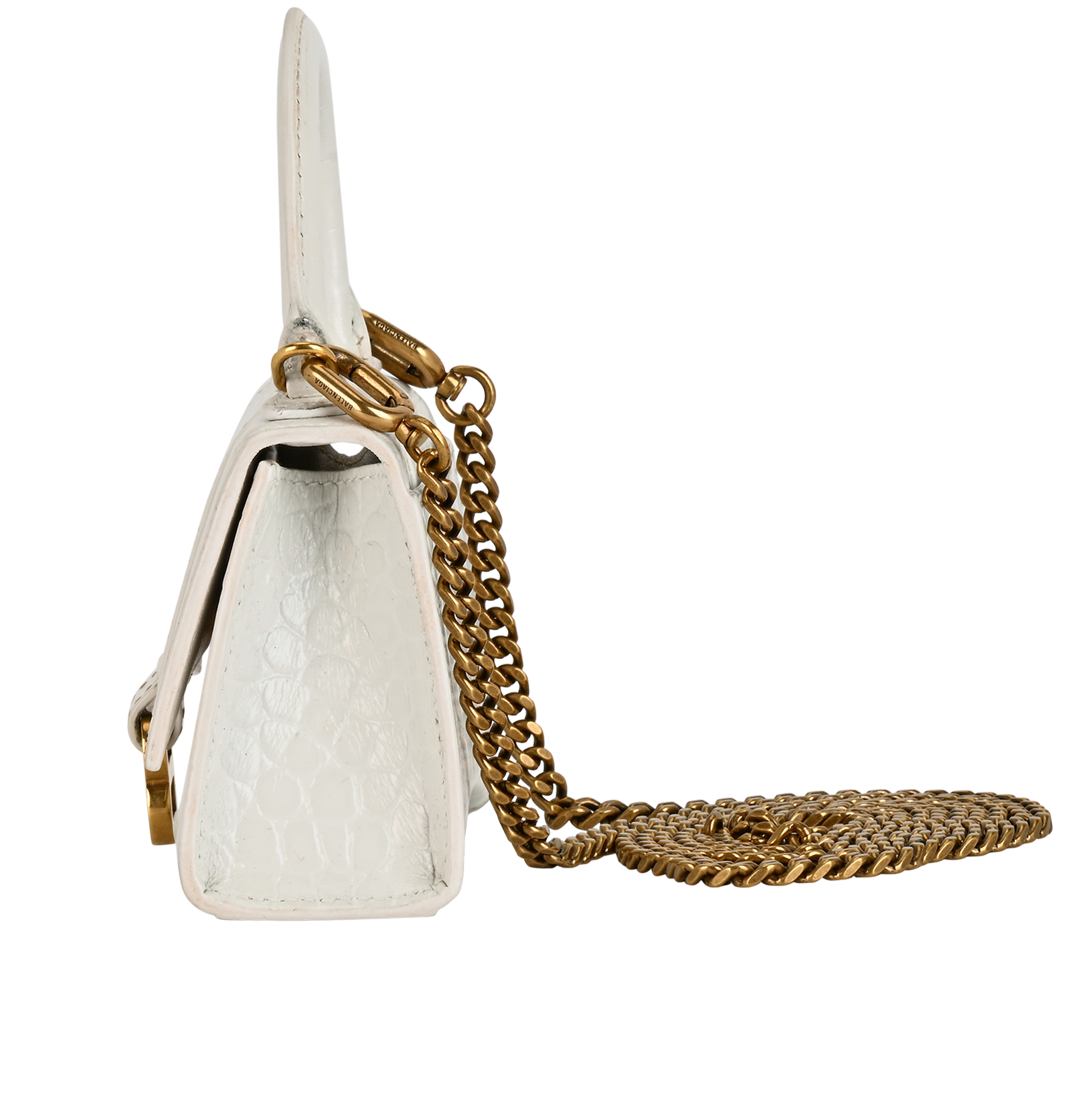 Mini Croc Embossed Hourglass, &pound;250, Handbags, White, Leather, Bottom view